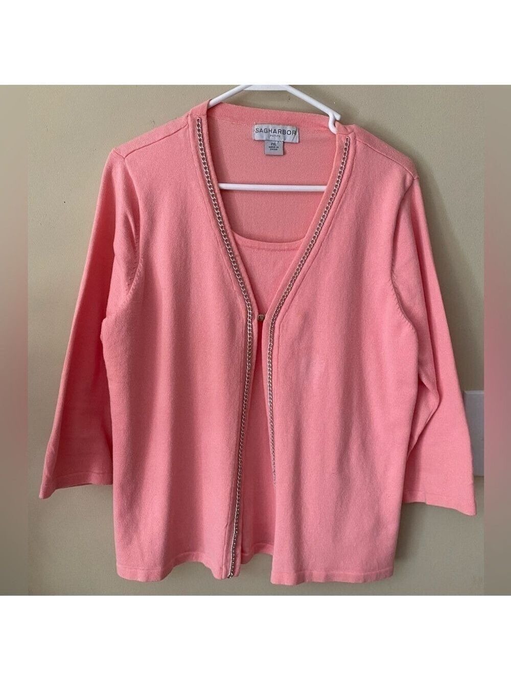 Sag Harbor Coral/Pink One Piece Tank and Cardigan PXL